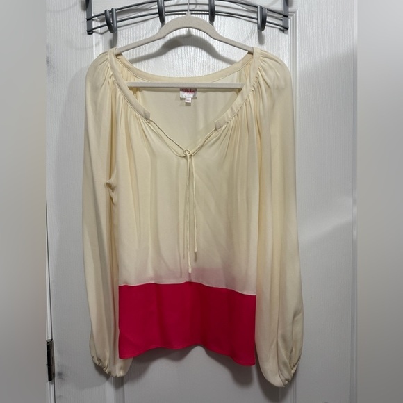 Parker Tie Neck Balloon Sleeve Blouse women’s XS cream pink boho dainty delicate - Picture 1 of 15